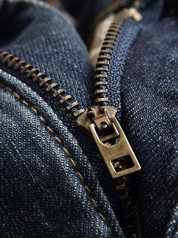Calça Jeans Masculina Europeia Reta Patchwork Com Zíper