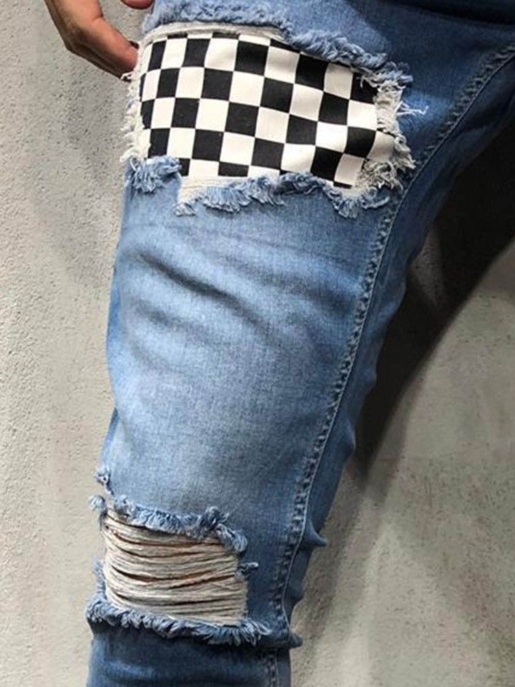 Calça Jeans Masculina Fina Zipper Color Block