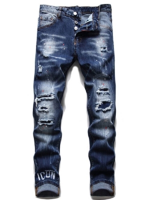 Calça Jeans Masculina De Hip Hop Com Botão De Bolso