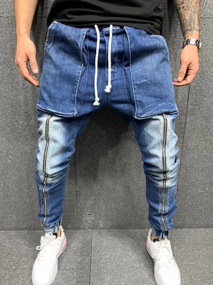 Calça Jeans Masculina Hip Hop Com Cadarço