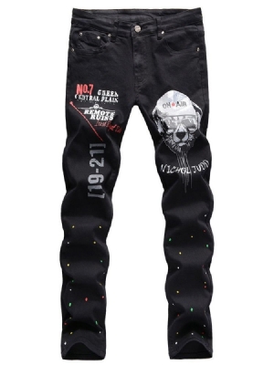 Calça Jeans Masculina Justa Com Zíper Casual Com Bolso