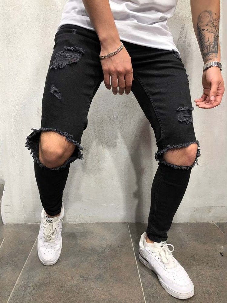 Calça Jeans Masculina Lisa Com Zíper