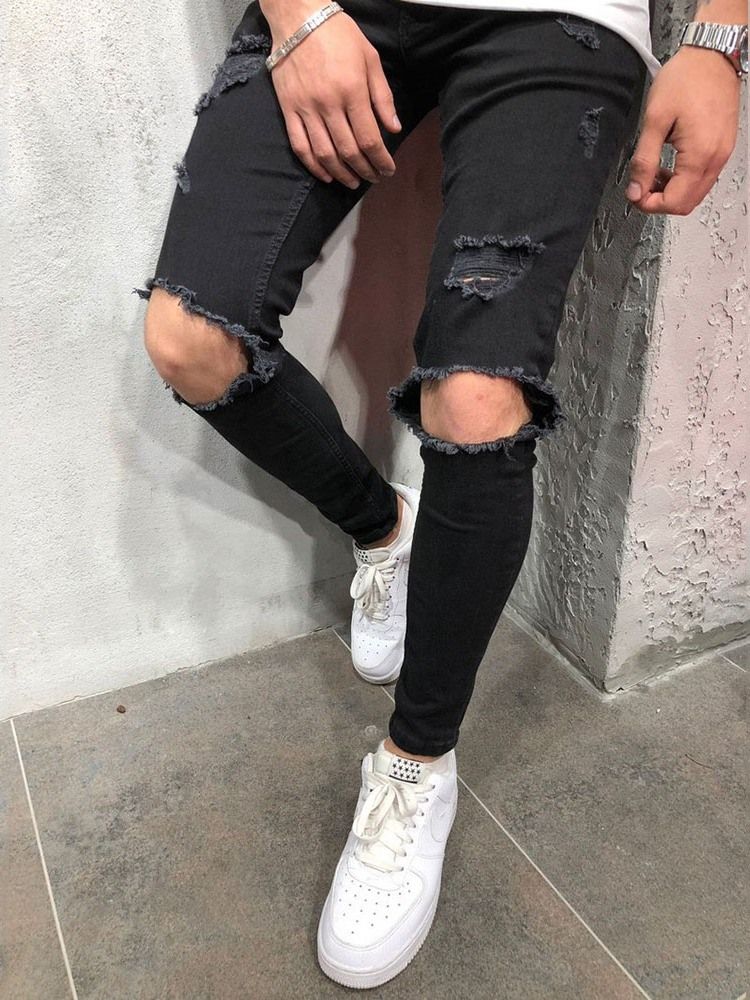 Calça Jeans Masculina Lisa Com Zíper