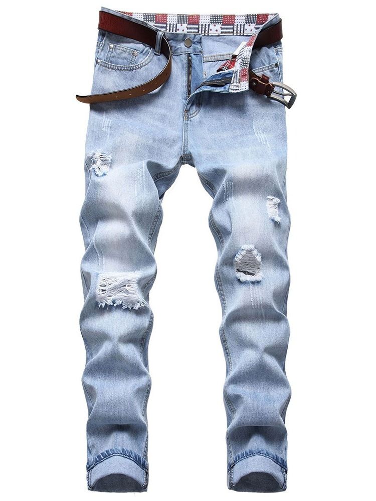 Calça Jeans Masculina Reta Com Zíper Liso E Cintura Média