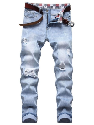 Calça Jeans Masculina Reta Com Zíper Liso E Cintura Média