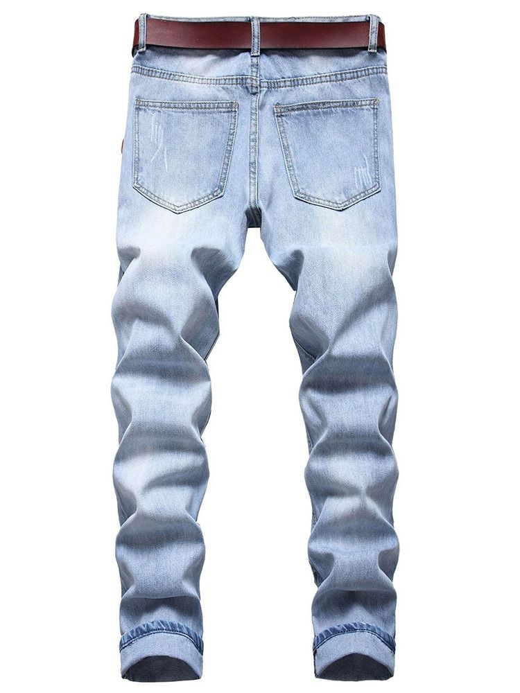 Calça Jeans Masculina Reta Com Zíper Liso E Cintura Média