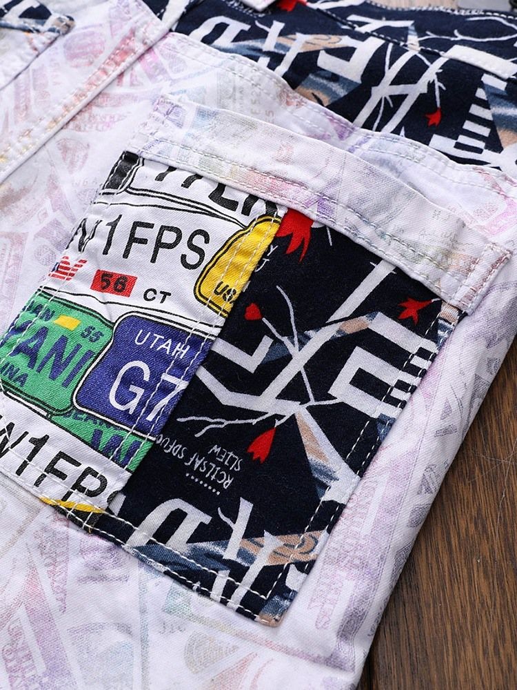Calça Jeans Masculina Reta Patchwork Reta Europeia Cintura Média