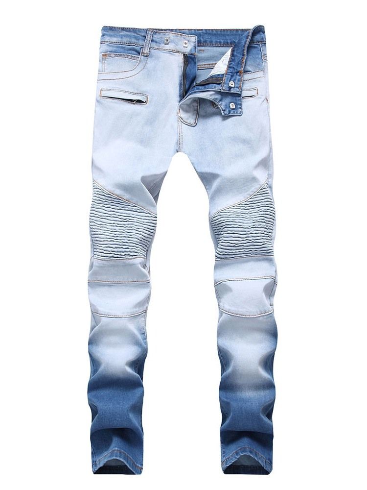 Calça Jeans Masculina Reta Pregueada De Cintura Média