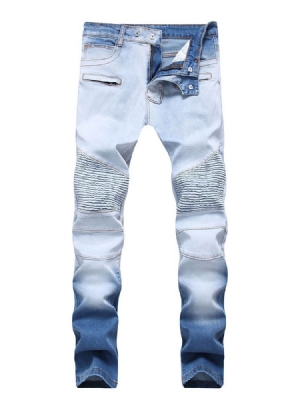Calça Jeans Masculina Reta Pregueada De Cintura Média