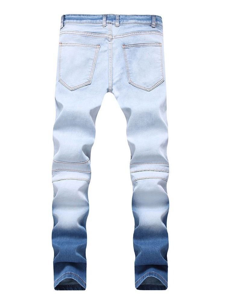 Calça Jeans Masculina Reta Pregueada De Cintura Média