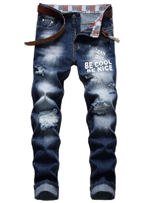 Calça Jeans Masculino Com Zíper Cintura Média E Buraco Médio