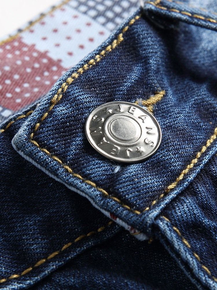 Calça Jeans Masculino Com Zíper Cintura Média E Buraco Médio