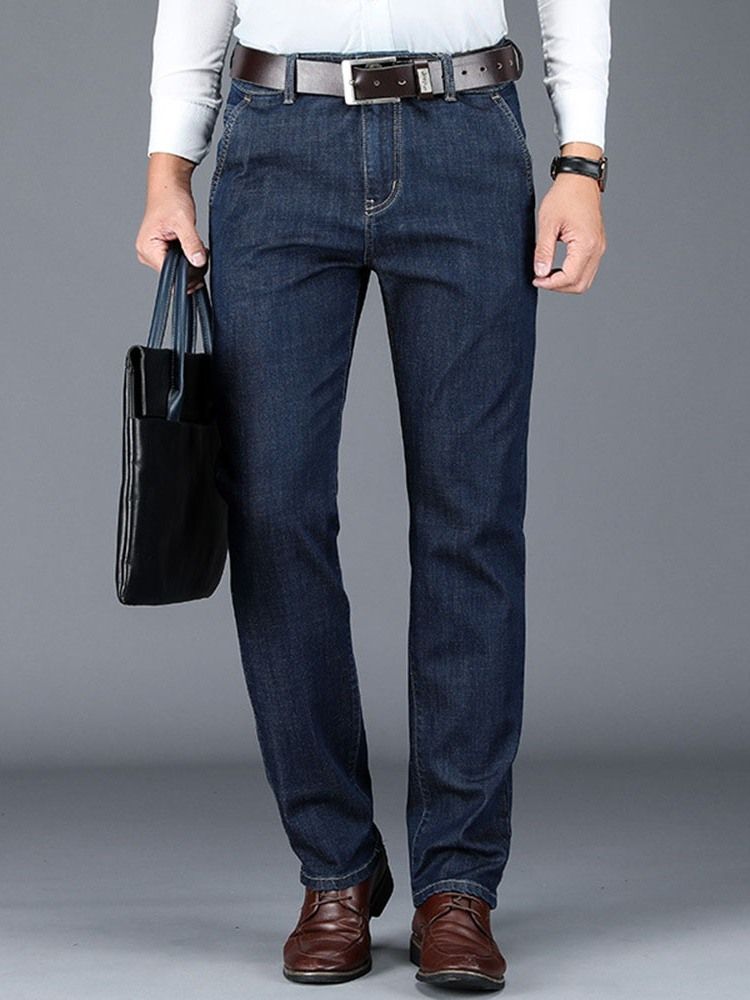 Calça Jeans Reta De Bolso Liso De Cintura Alta Masculina