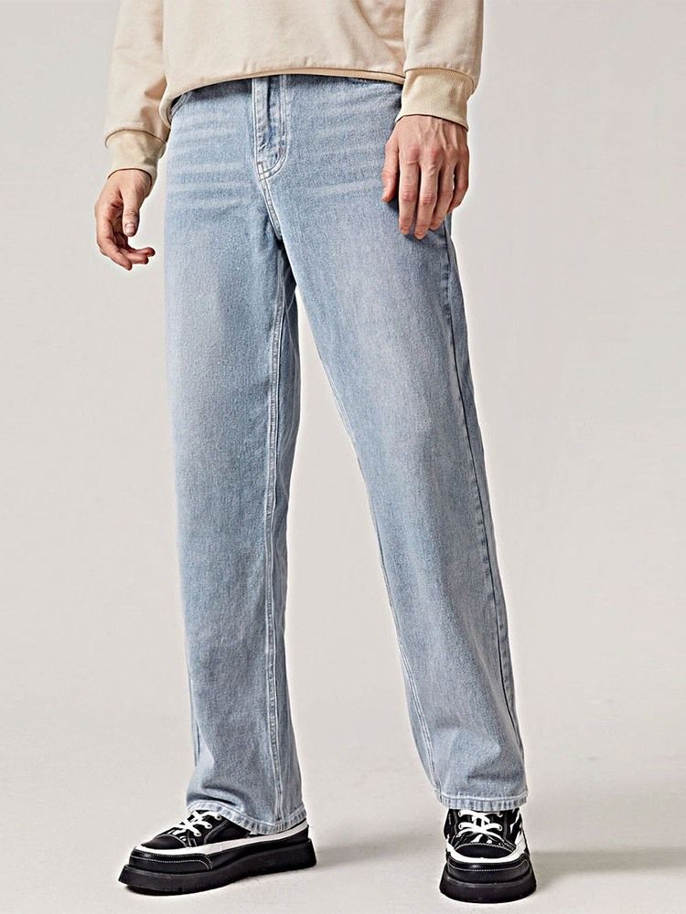 Calça Jeans Reta Simples Casual Cintura Média Masculino