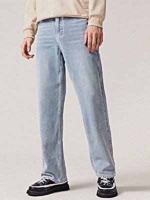 Calça Jeans Reta Simples Casual Cintura Média Masculino