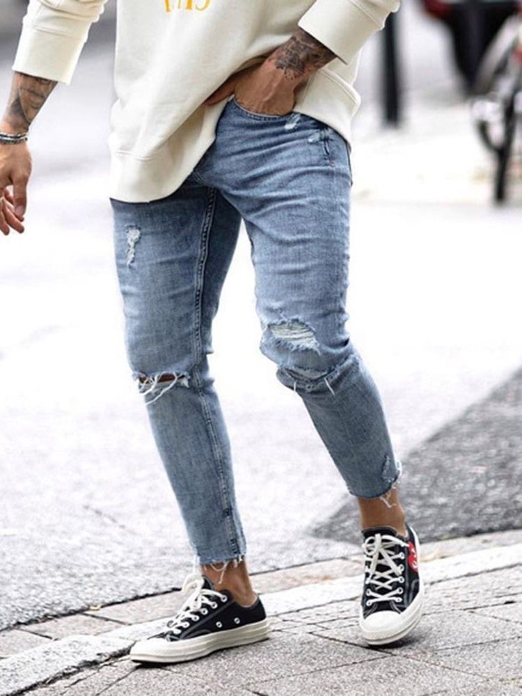 Calça Jeans Simples De Bolso Masculino Com Zíper