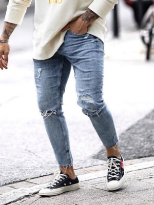 Calça Jeans Simples De Bolso Masculino Com Zíper