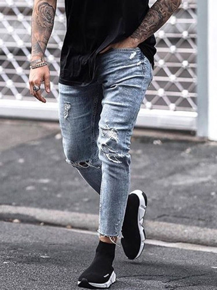 Calça Jeans Simples De Bolso Masculino Com Zíper