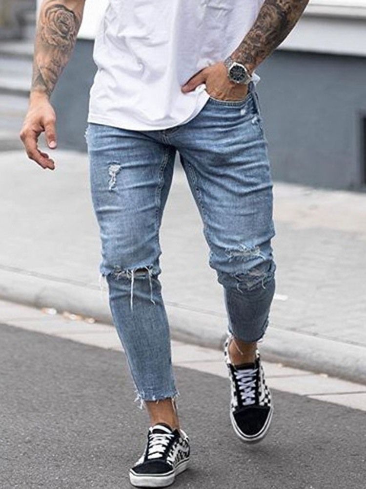 Calça Jeans Simples De Bolso Masculino Com Zíper