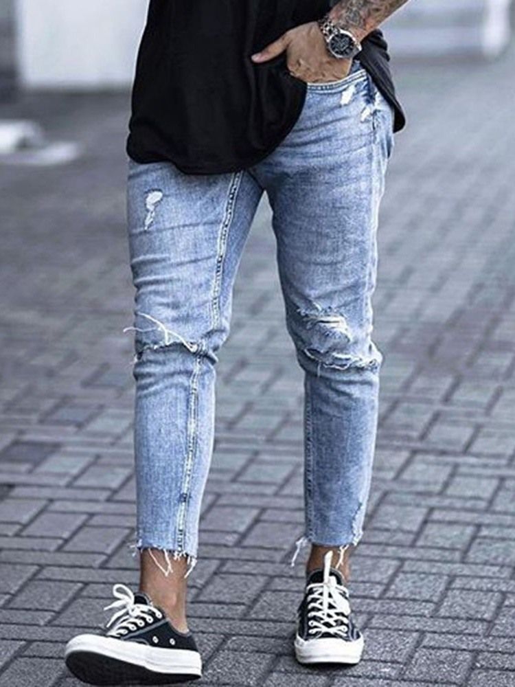 Calça Jeans Simples De Bolso Masculino Com Zíper