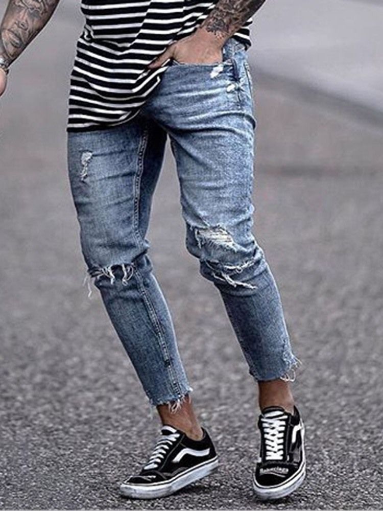 Calça Jeans Simples De Bolso Masculino Com Zíper