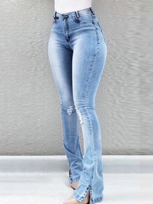 Calça Jeans Slim Feminina Hole Zipper Skinny