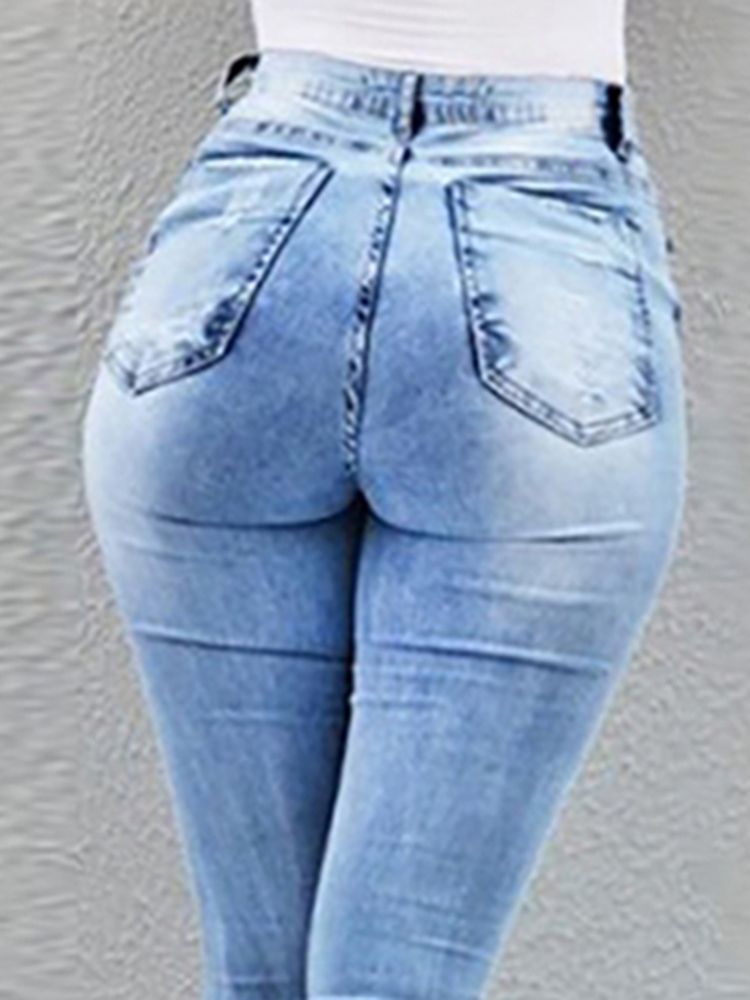 Calça Jeans Slim Feminina Hole Zipper Skinny