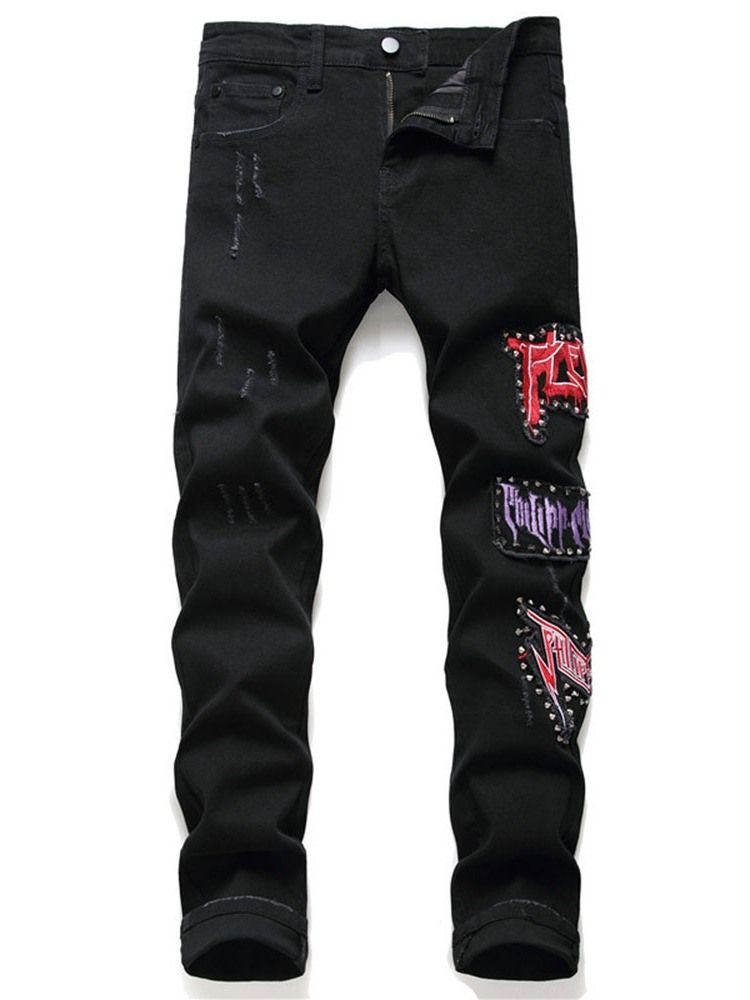 Calça Jeans De Zíper Masculino Com Rebite