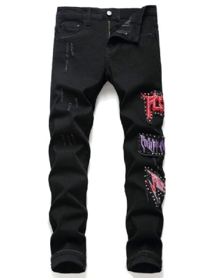 Calça Jeans De Zíper Masculino Com Rebite