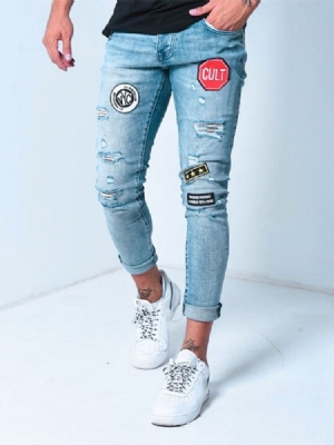 Calça Lápis Bloco De Cor De Bolso Casual Zíper Calça Jeans Masculina