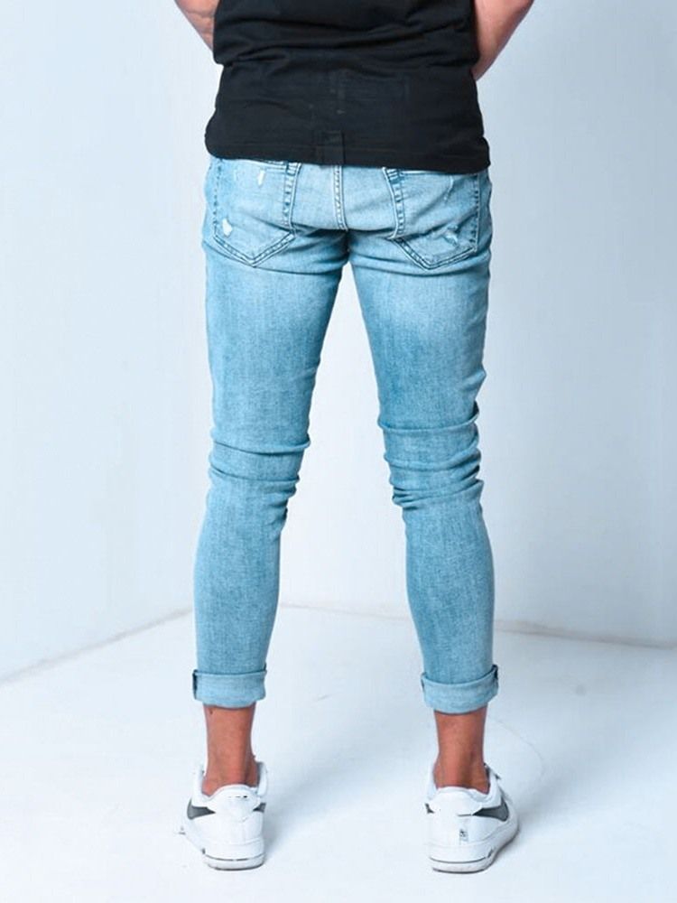 Calça Lápis Bloco De Cor De Bolso Casual Zíper Calça Jeans Masculina