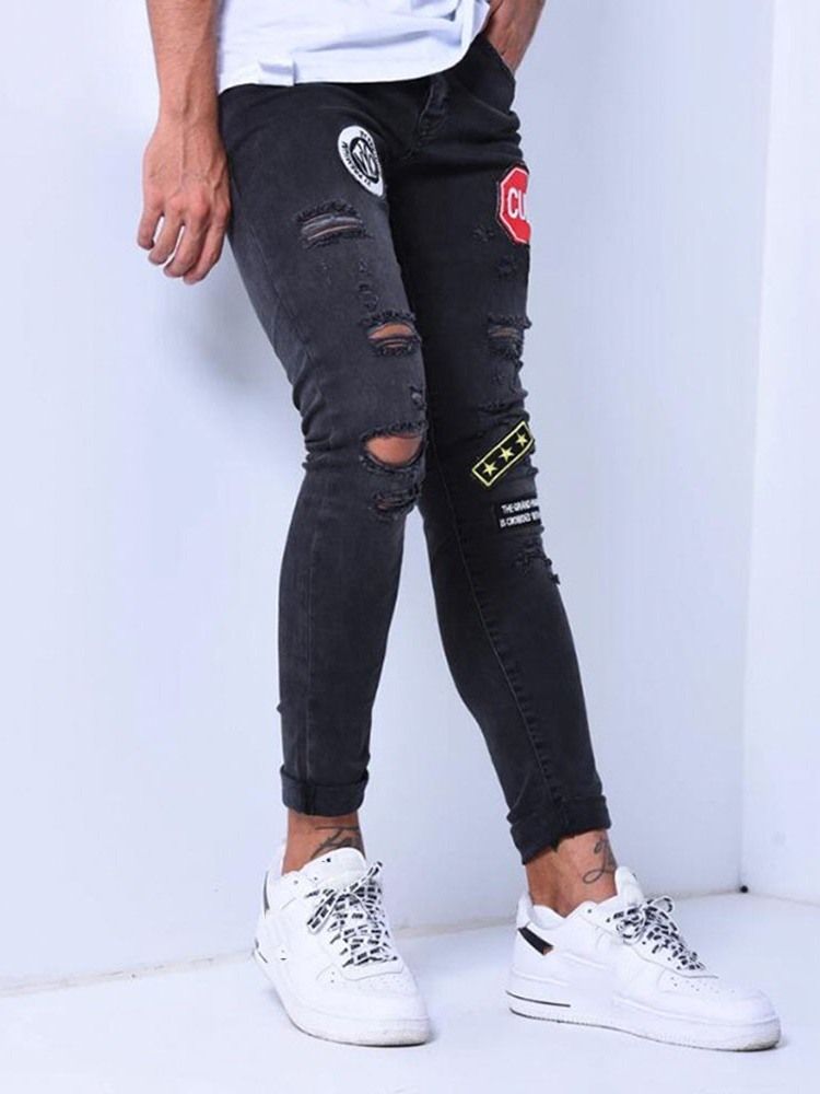 Calça Lápis Bloco De Cor De Bolso Casual Zíper Calça Jeans Masculina