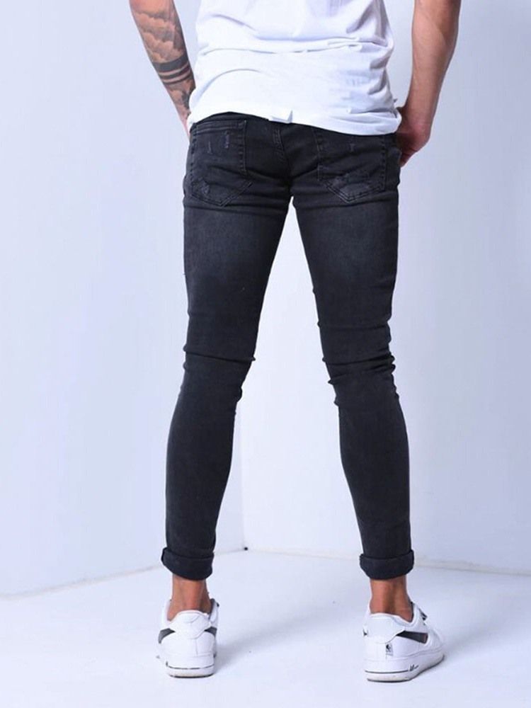Calça Lápis Bloco De Cor De Bolso Casual Zíper Calça Jeans Masculina