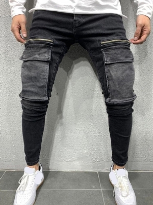 Calça Lápis Bolso Casual De Cintura Média Calça Jeans Masculina