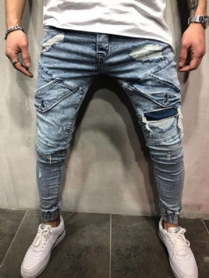 Calça Lápis Bolso Cintura Média Zíper Calça Jeans Masculina