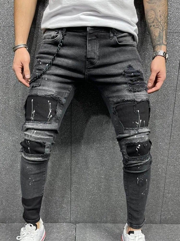 Calça Lápis De Bolso Calça Jeans Masculina Cintura Média