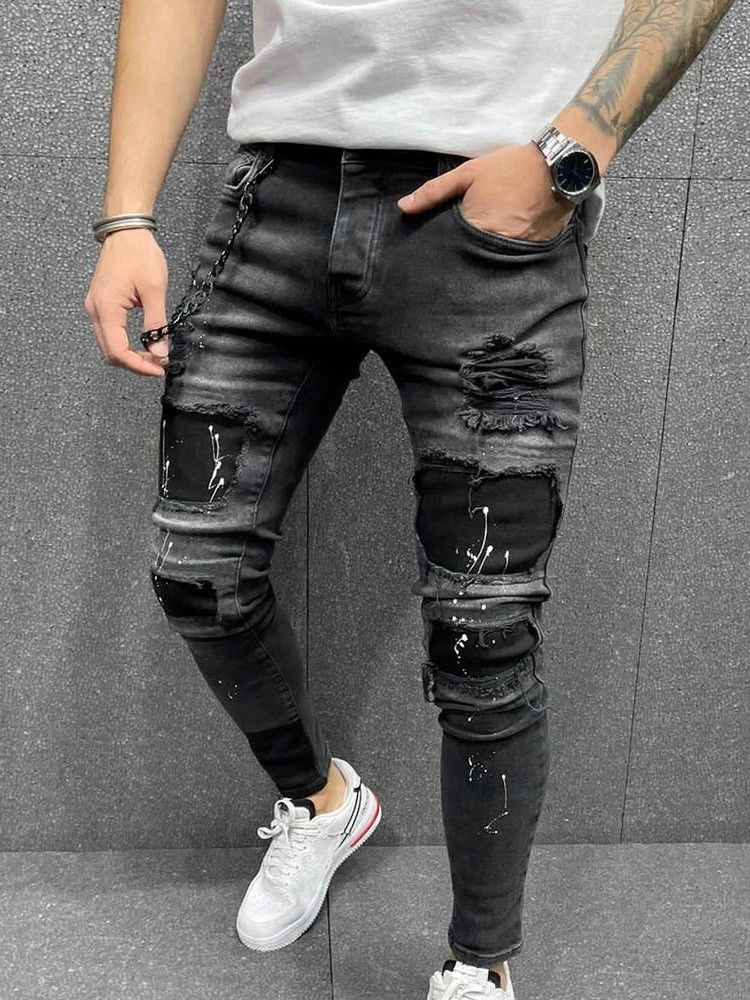 Calça Lápis De Bolso Calça Jeans Masculina Cintura Média