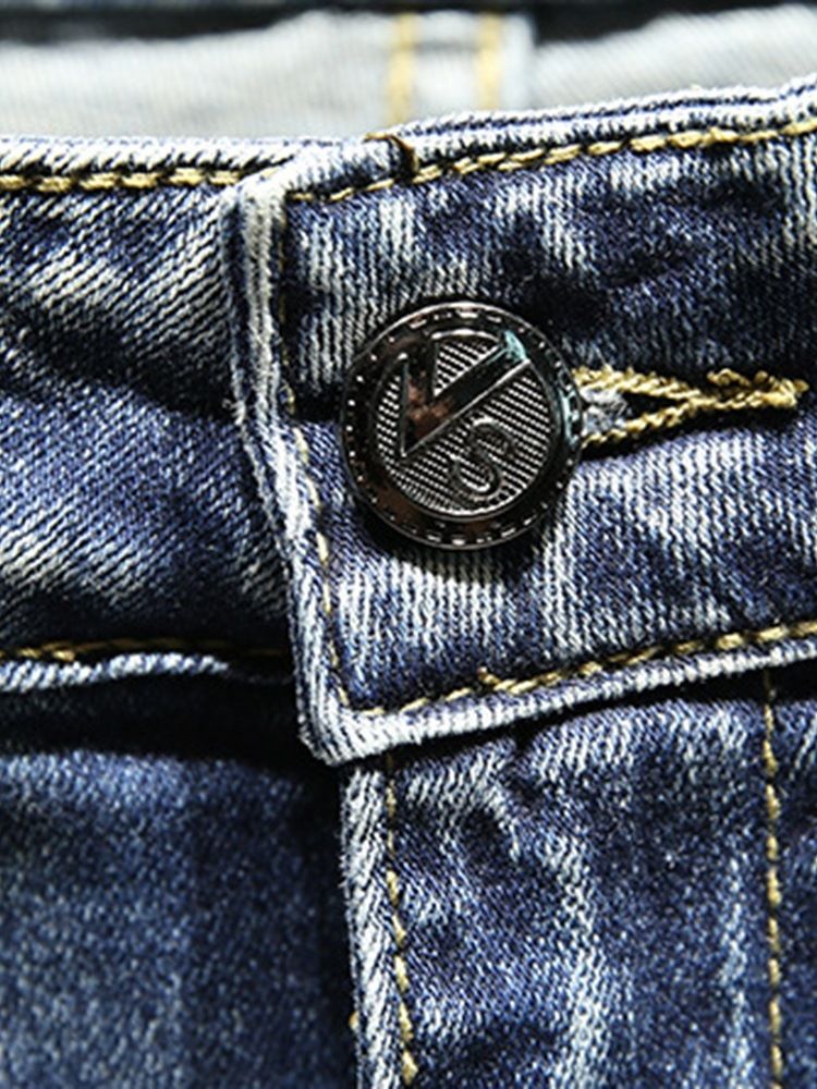 Calça Lápis Bordado Masculino Com Zíper Calça Jeans Casual