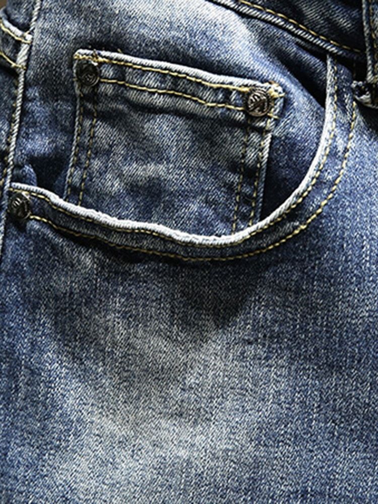 Calça Lápis Bordado Masculino Com Zíper Calça Jeans Casual
