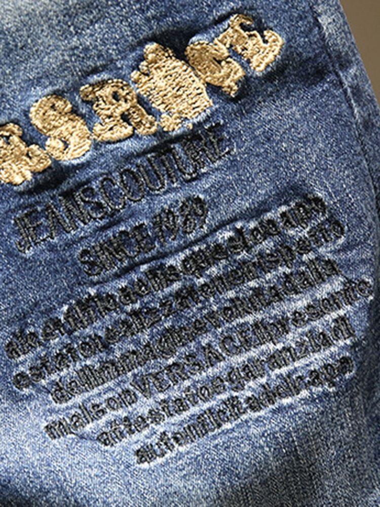 Calça Lápis Bordado Masculino Com Zíper Calça Jeans Casual