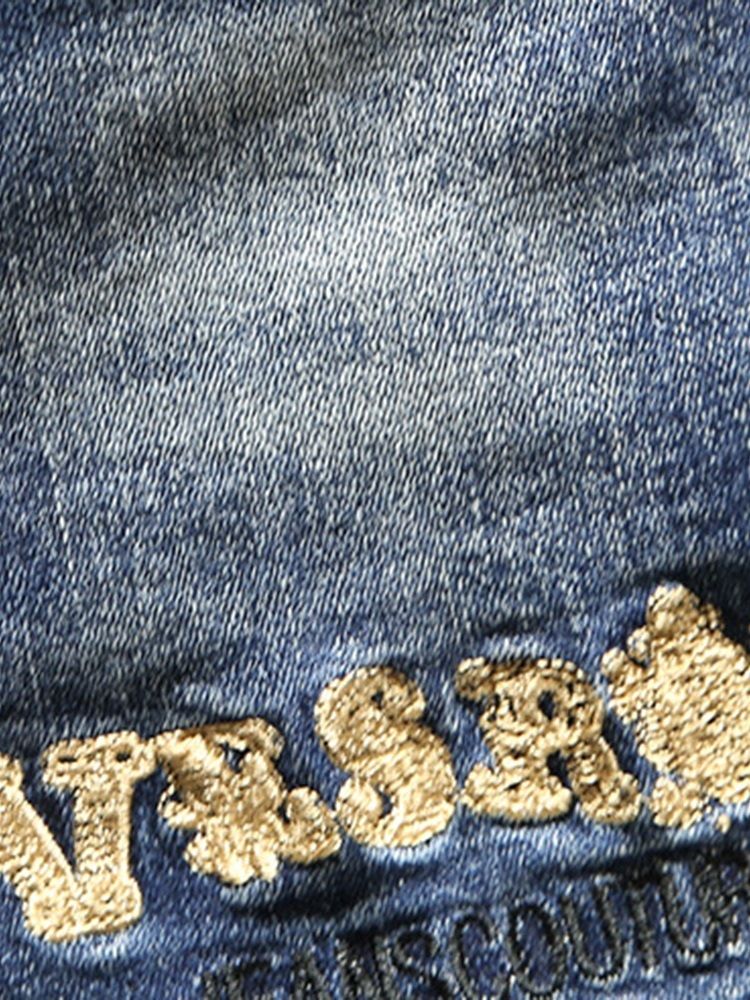 Calça Lápis Bordado Masculino Com Zíper Calça Jeans Casual