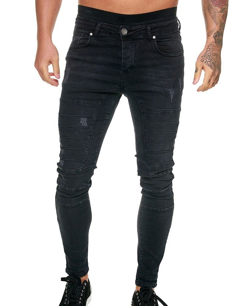Calça Lápis Lápis Botão Calça Jeans Casual Masculina