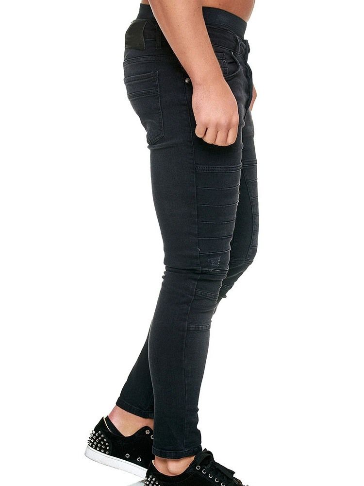 Calça Lápis Lápis Botão Calça Jeans Casual Masculina