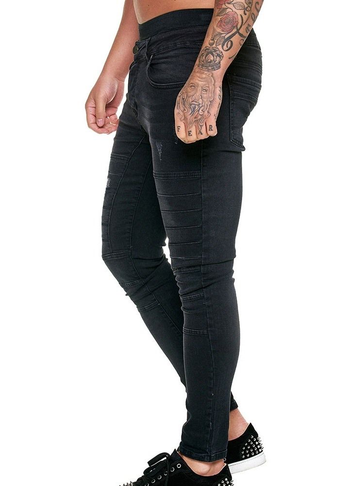 Calça Lápis Lápis Botão Calça Jeans Casual Masculina