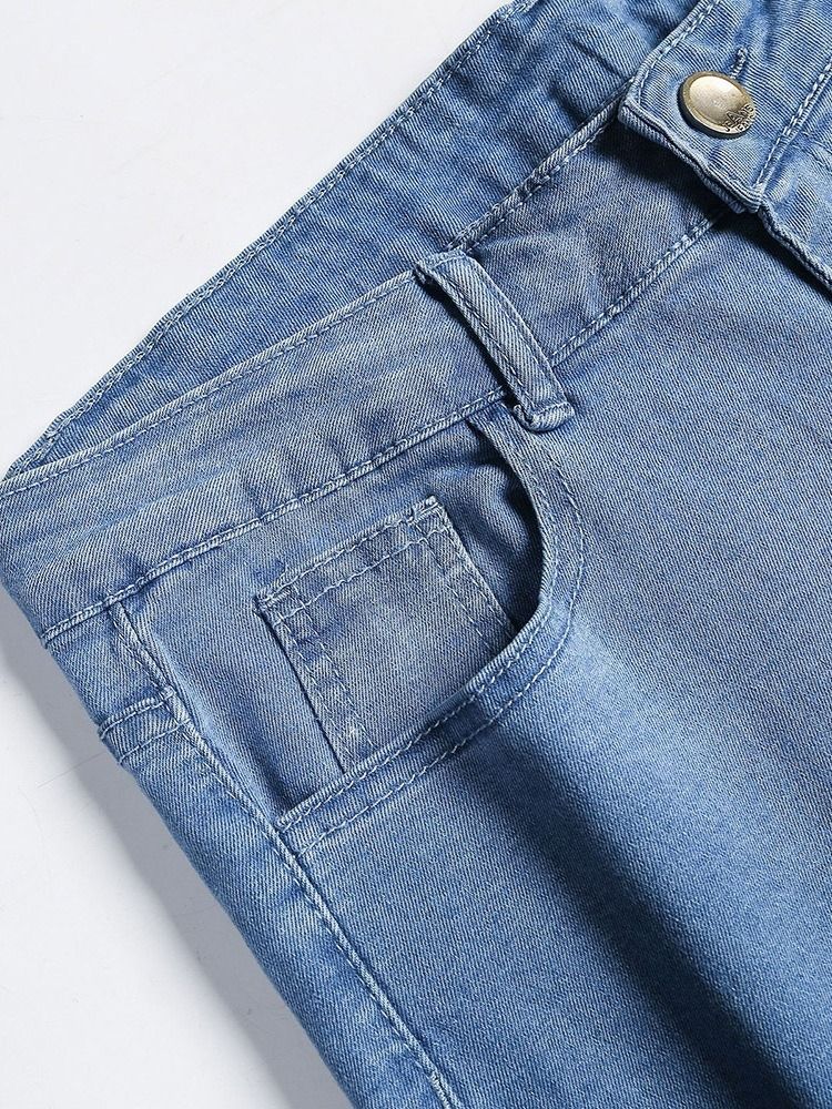 Calça Lápis Botão Liso Calça Jeans Masculino Com Zíper