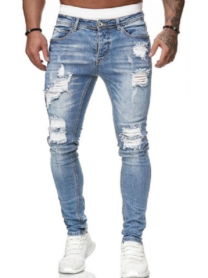 Calça Lápis Buraco Cintura Média Zíper Calça Jeans Masculina