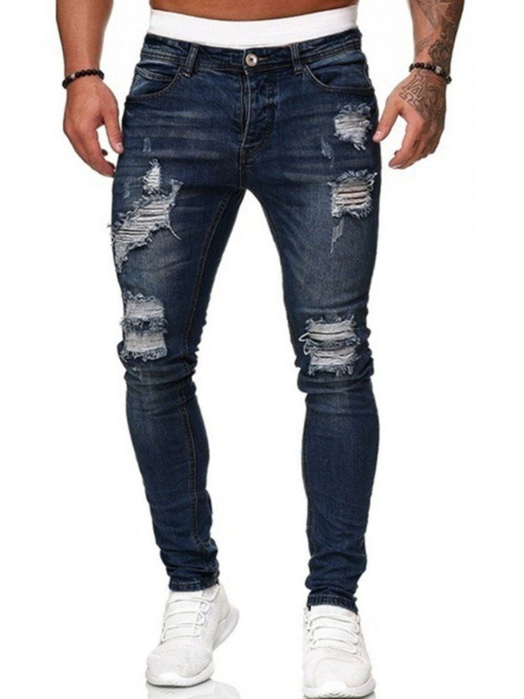 Calça Lápis Buraco Simples Cintura Média Zíper Calça Jeans Masculina