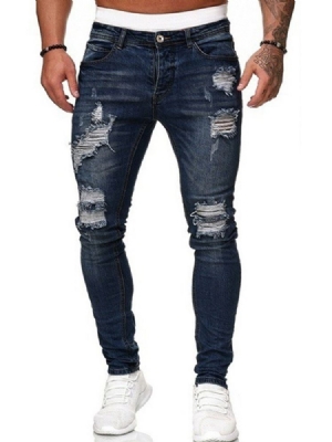 Calça Lápis Buraco Simples Cintura Média Zíper Calça Jeans Masculina