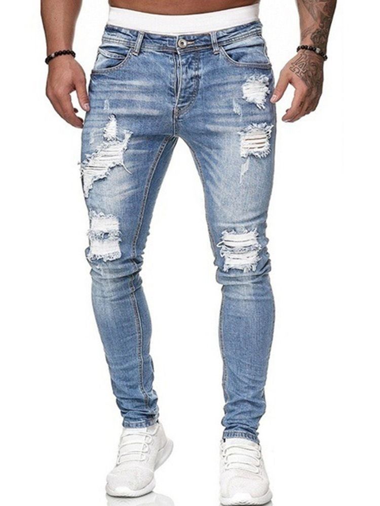 Calça Lápis Buraco Simples Cintura Média Zíper Calça Jeans Masculina