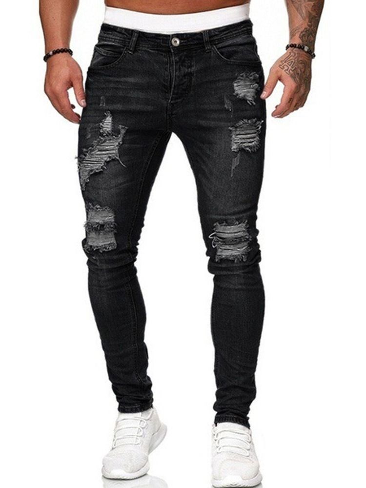 Calça Lápis Buraco Simples Cintura Média Zíper Calça Jeans Masculina